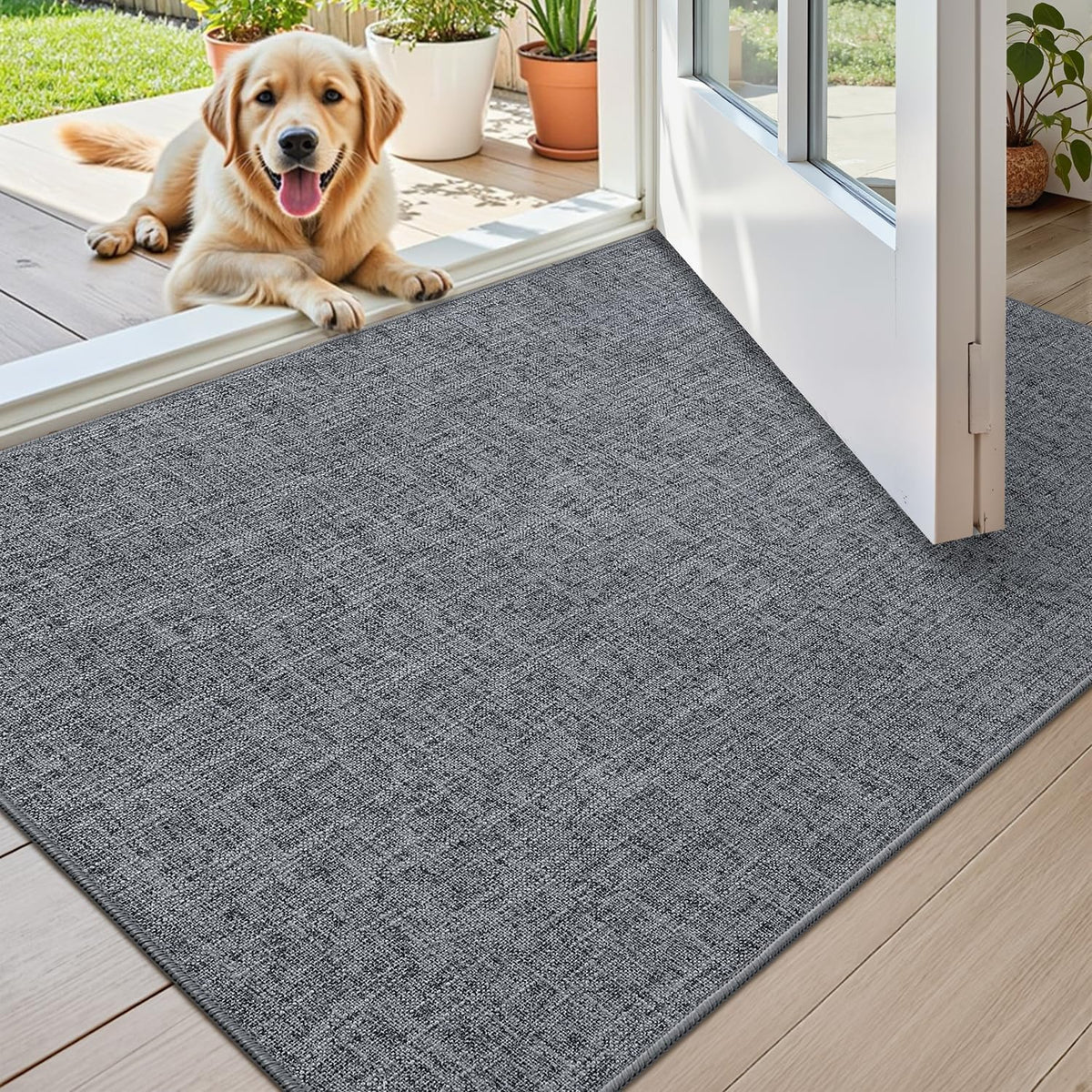 Color&Geometry Ultra-Thin Indoor Door Mat 32"x48" Dark Grey Linen front view
