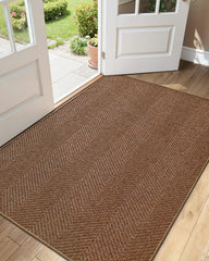 Color&Geometry Ultra Thin Indoor Door Mat 36"x60" front view in warm chestnut