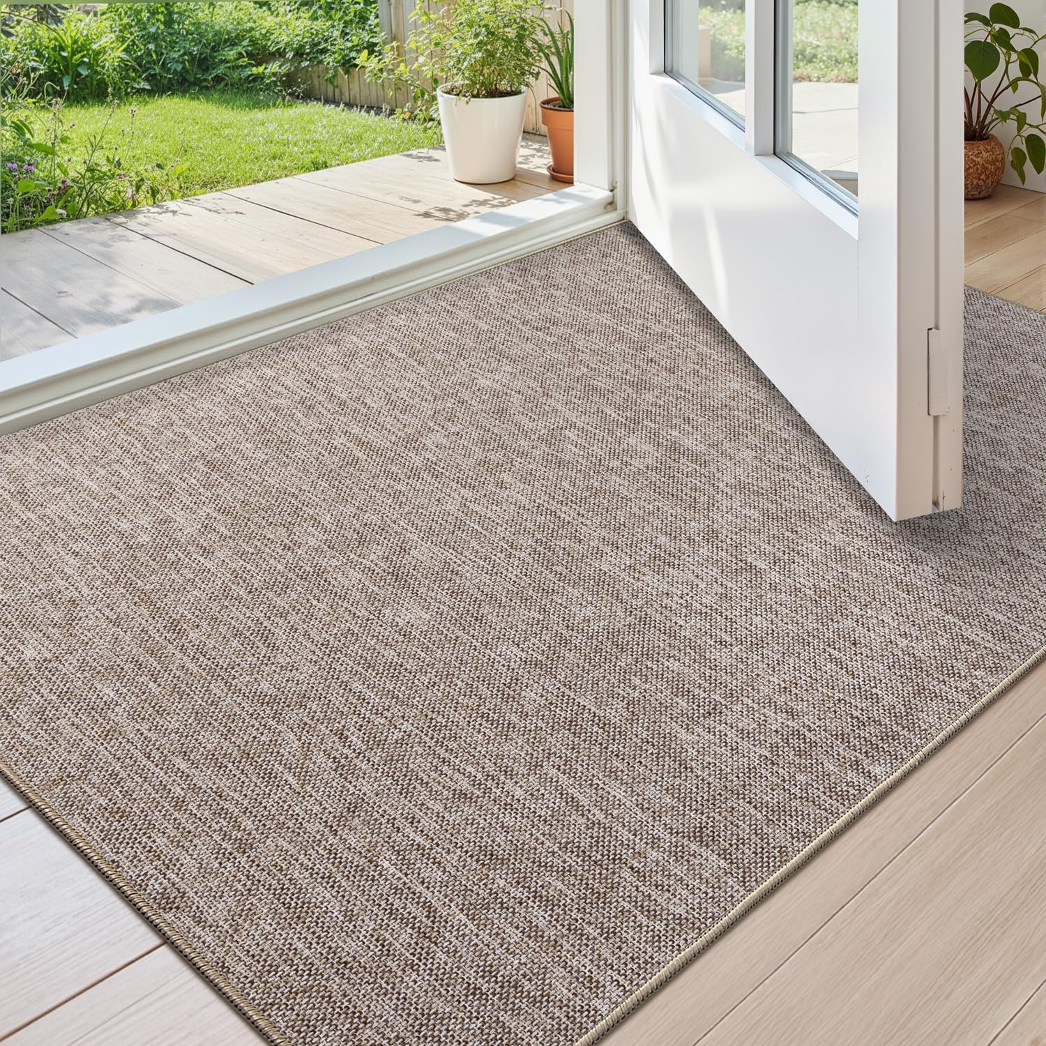Color&Geometry Ultra-Thin Indoor Door Mat front view 32"x48" in Light Brown