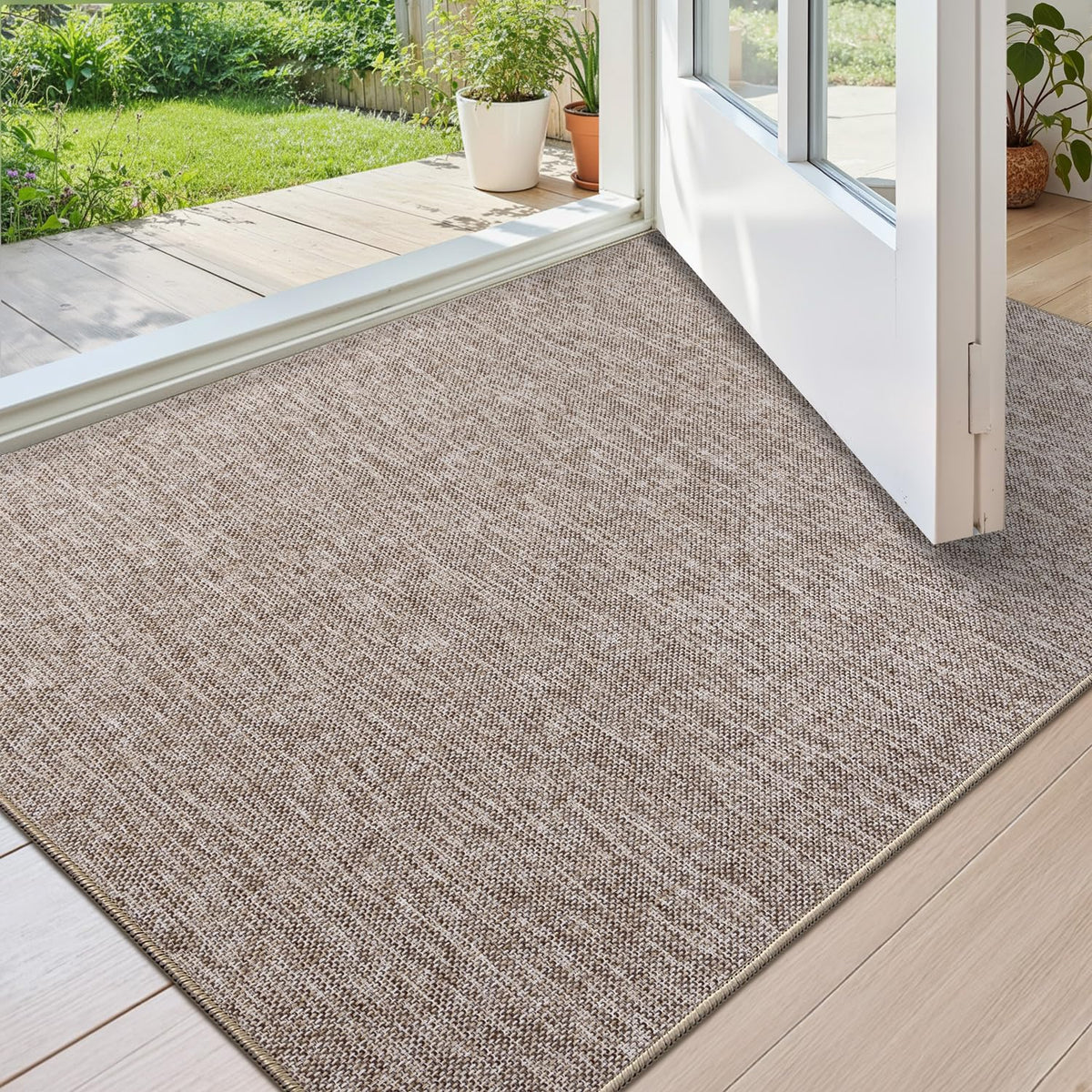 Color&Geometry Ultra-Thin Indoor Door Mat front view 32"x48" in Light Brown
