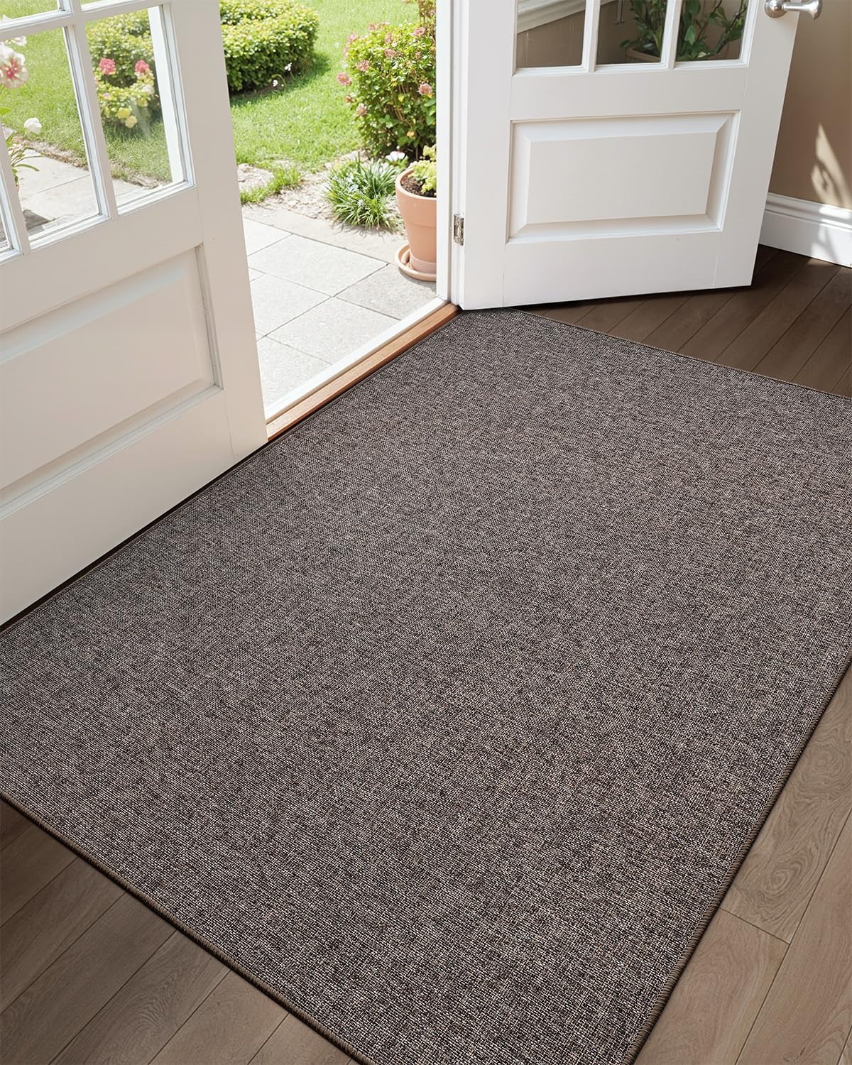Color&Geometry Ultra-Thin Indoor Door Mat front view Grey-Brown Linen