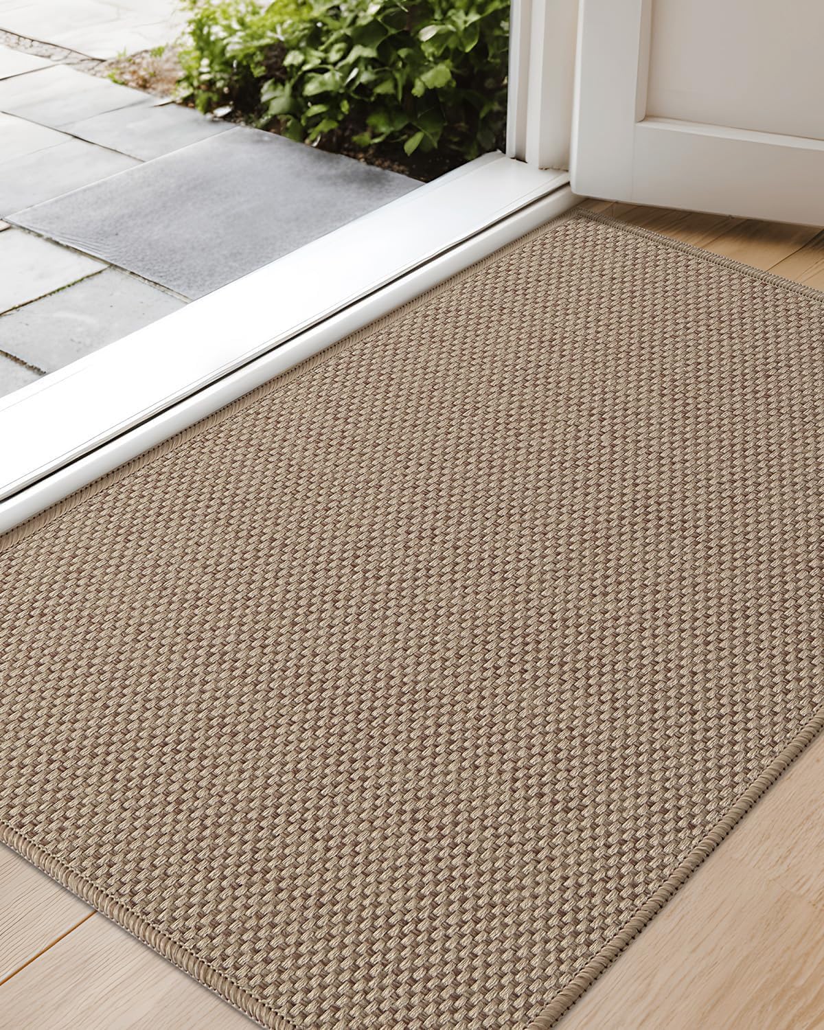 Color&Geometry Ultra-Thin Indoor Door Mat, Heather Dark Beige, front view