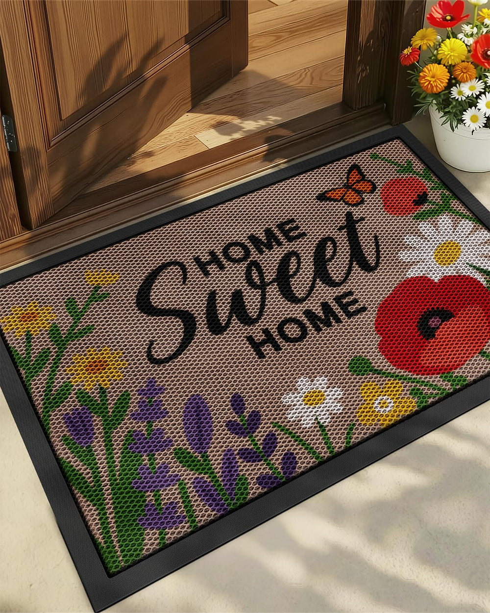 Color&Geometry Welcome Door Mat front view in Blossom Beige