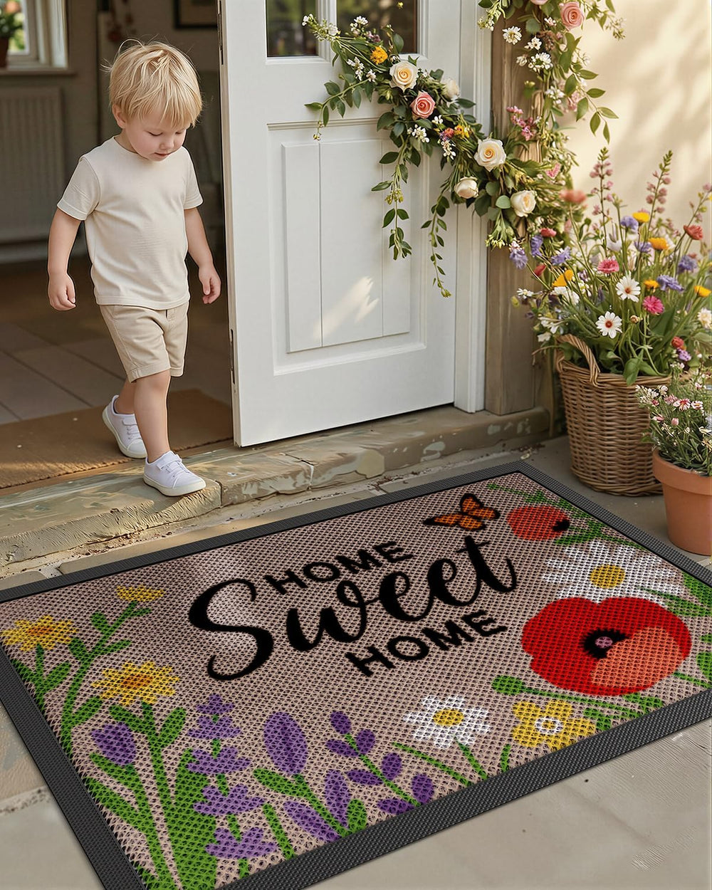 Color&Geometry Welcome Door Mat with floral accents