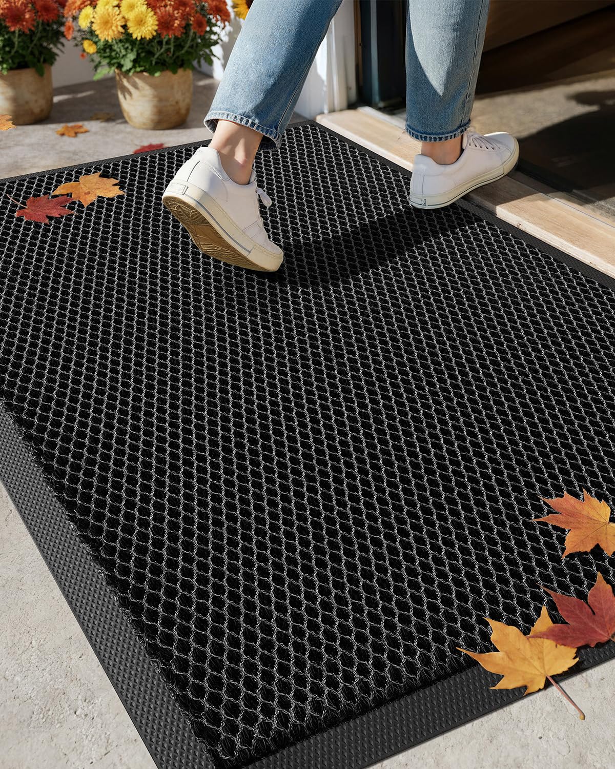 Color&Geometry Welcome Front Door Mat, 24x36, Black Grey front view