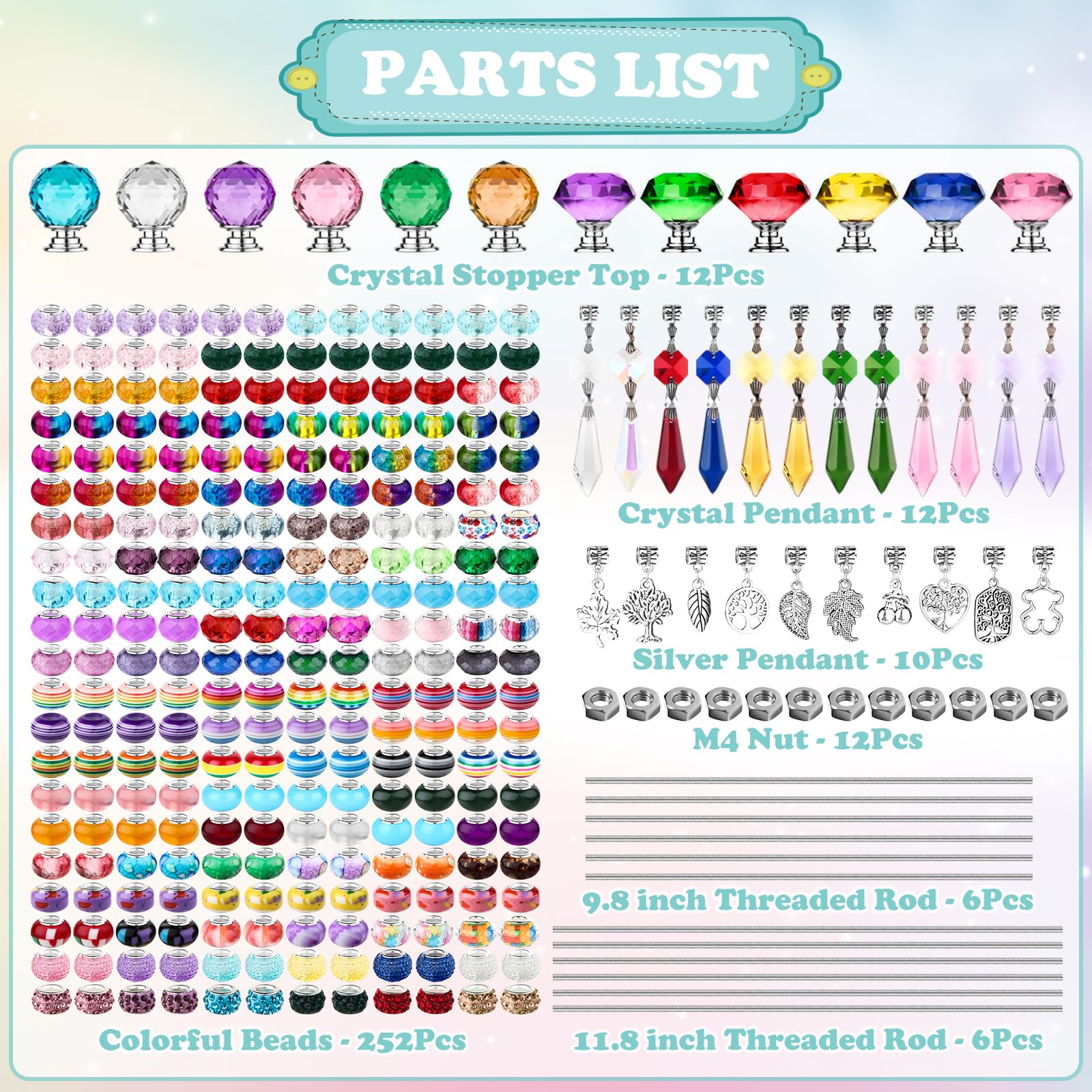 Colorful crystal pendants and tops included in the UFU Fairy Wand Kit