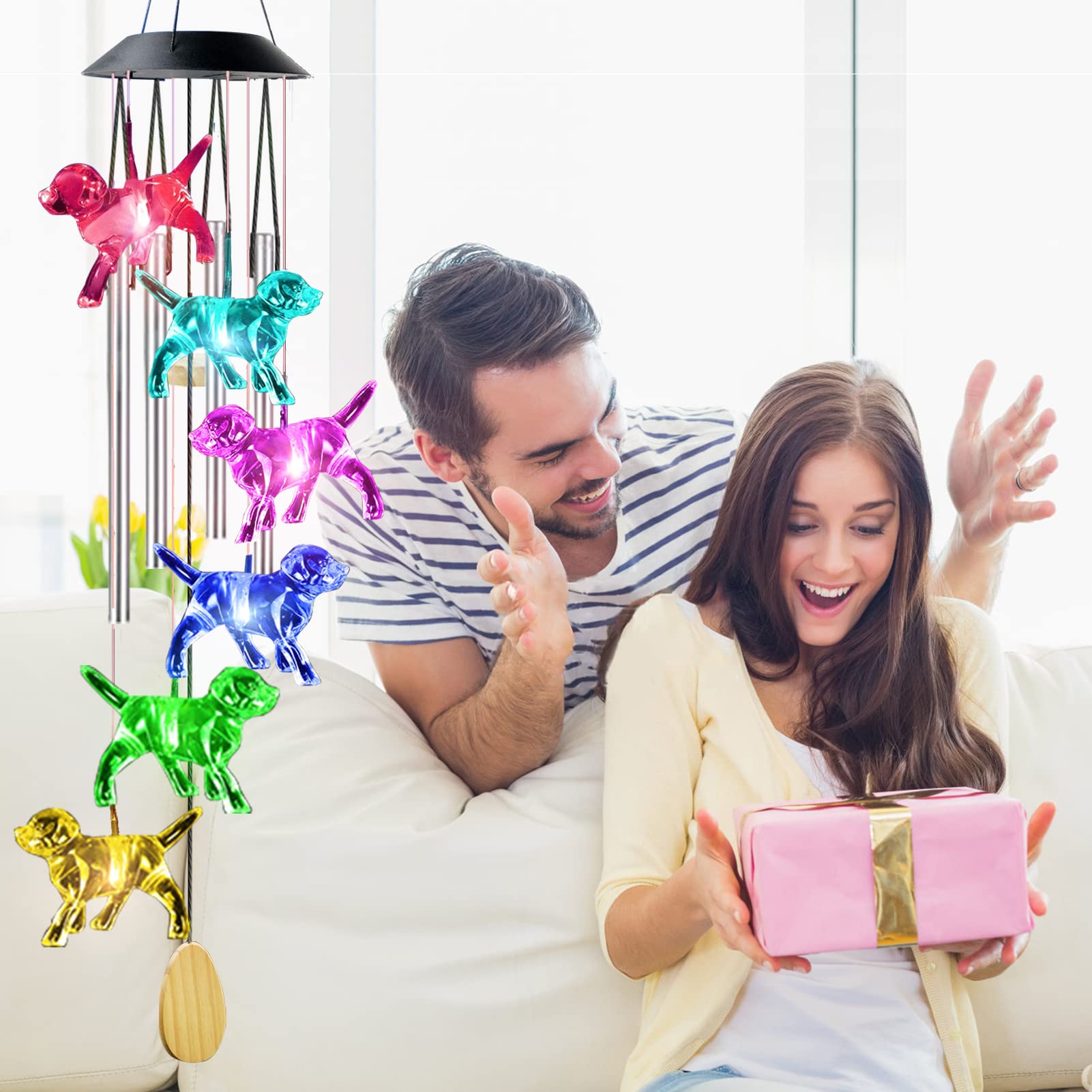 Colorful display of AIONASA Wind Chimes during the day