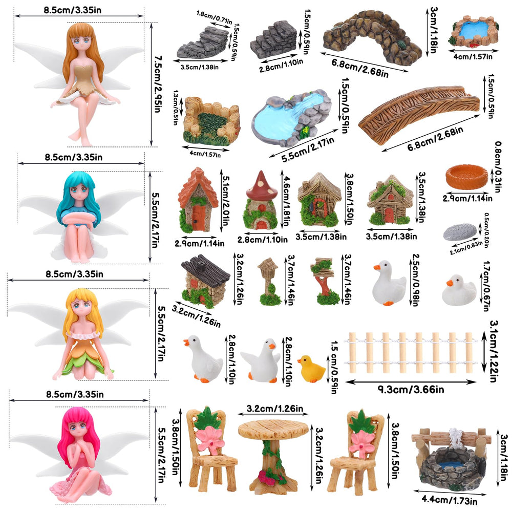 Colorful fairy garden accessories displayed outdoors