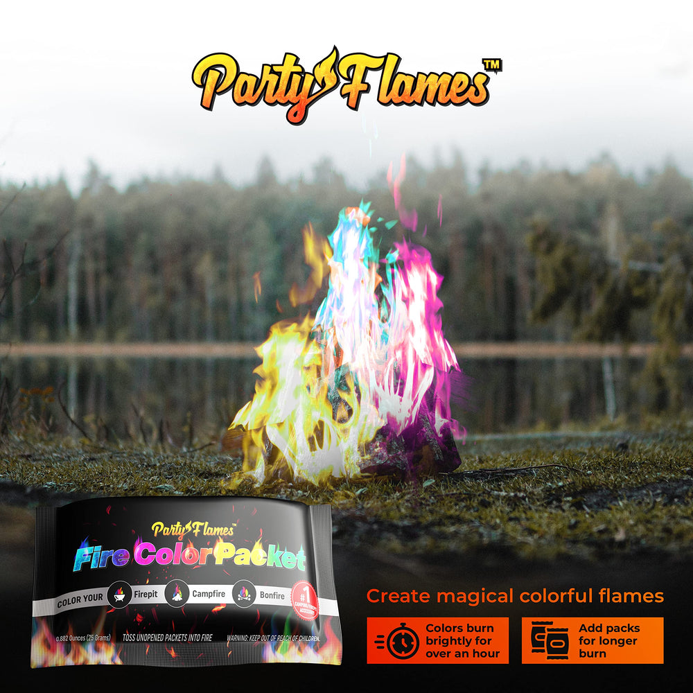 Colorful flames produced by Party Flames packets