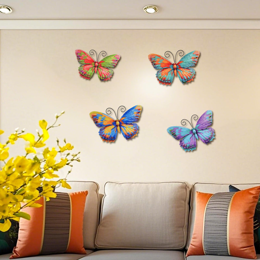Colorful Junware butterfly wall art against a white wall