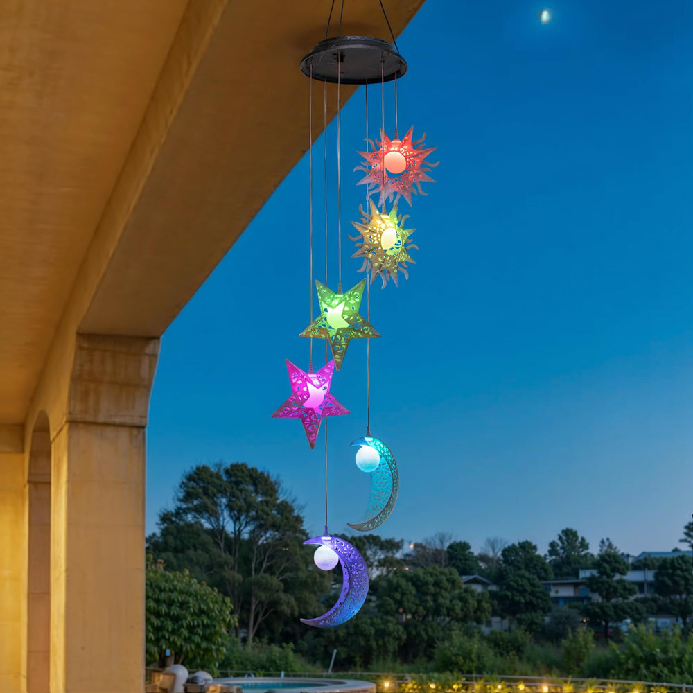 Colorful LED light display of Tryme Solar Wind Chimes