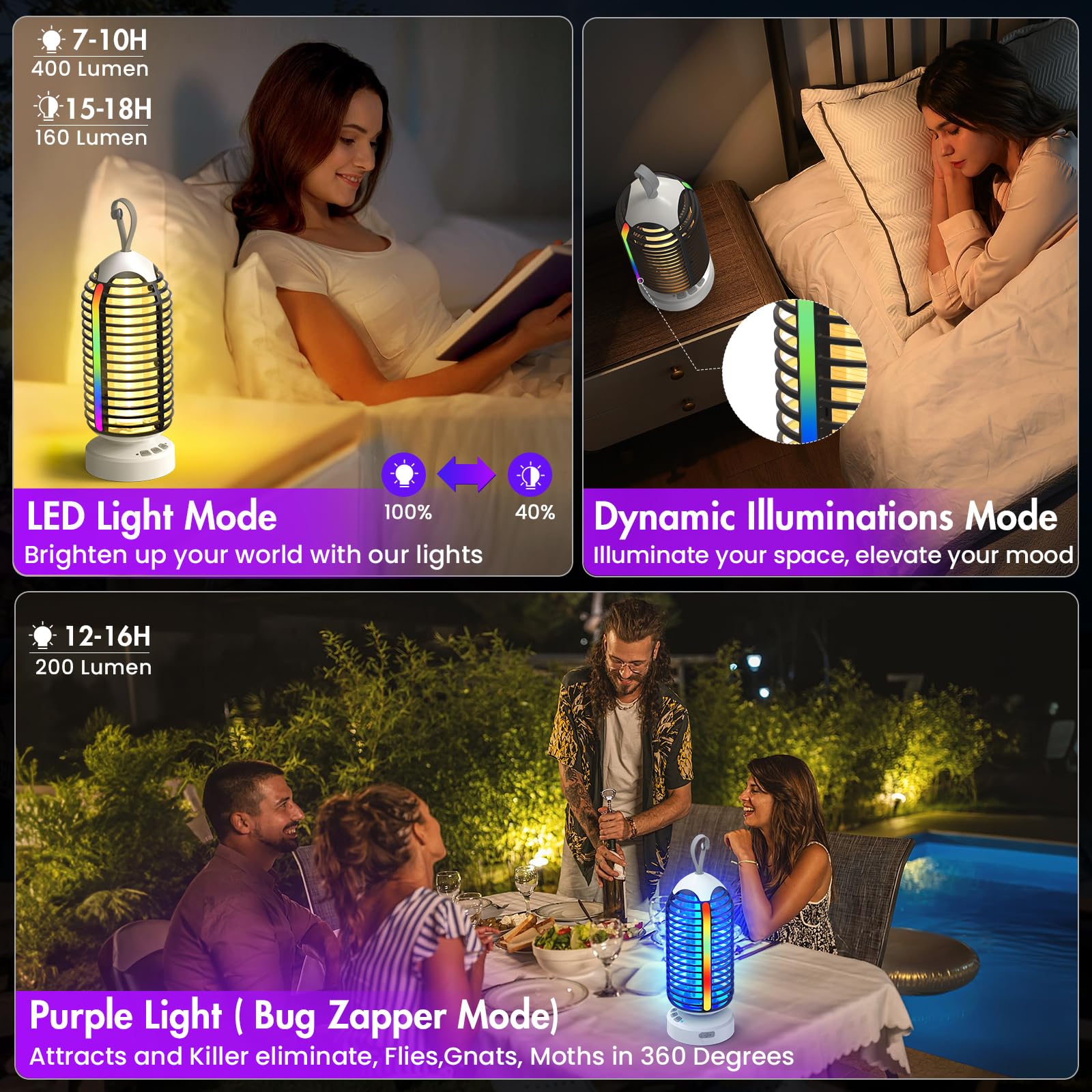 Colorful lighting effects of zechuan bug zapper at night