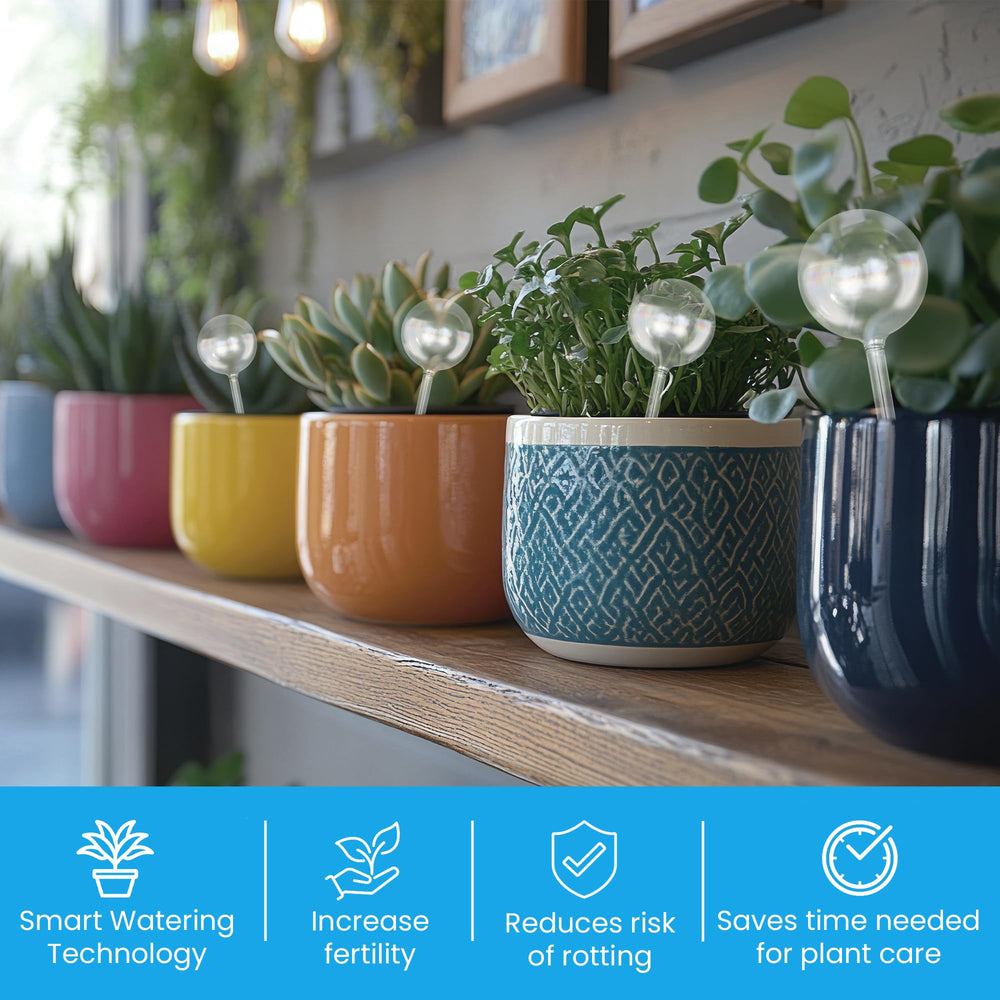 Colorful watering globe set for plant care