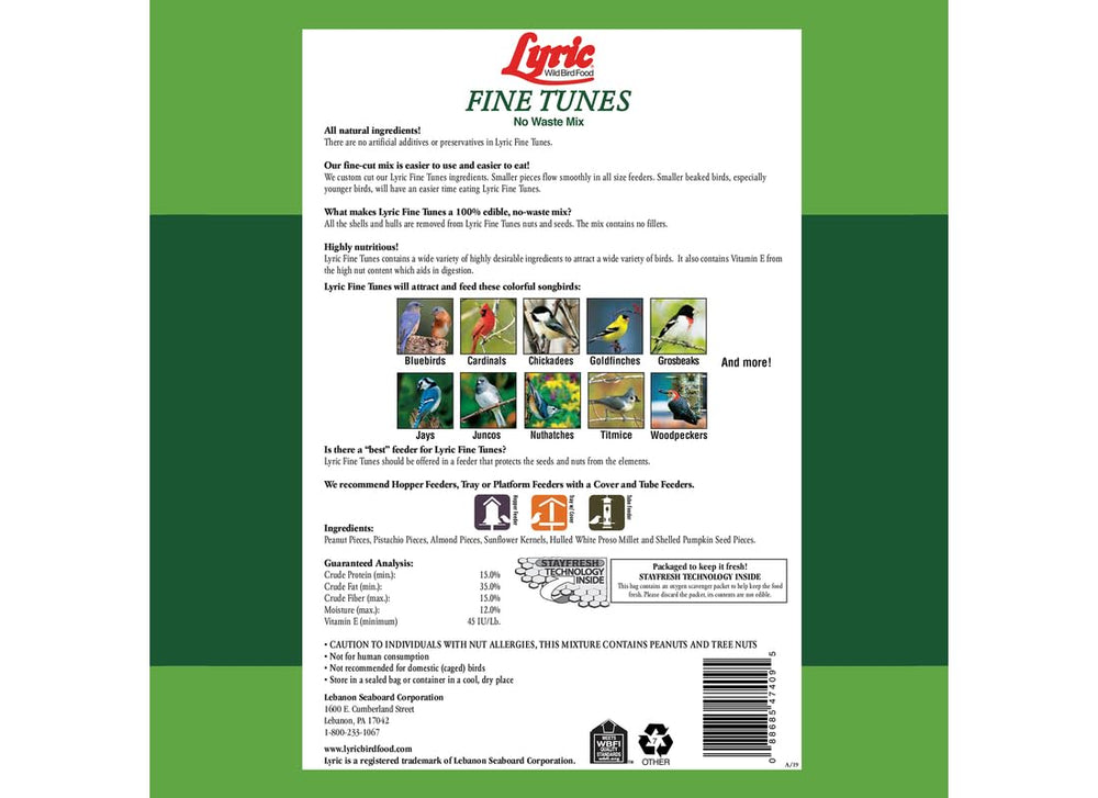 Colorful wild birds feeding on Lyric Fine Tunes bird seed