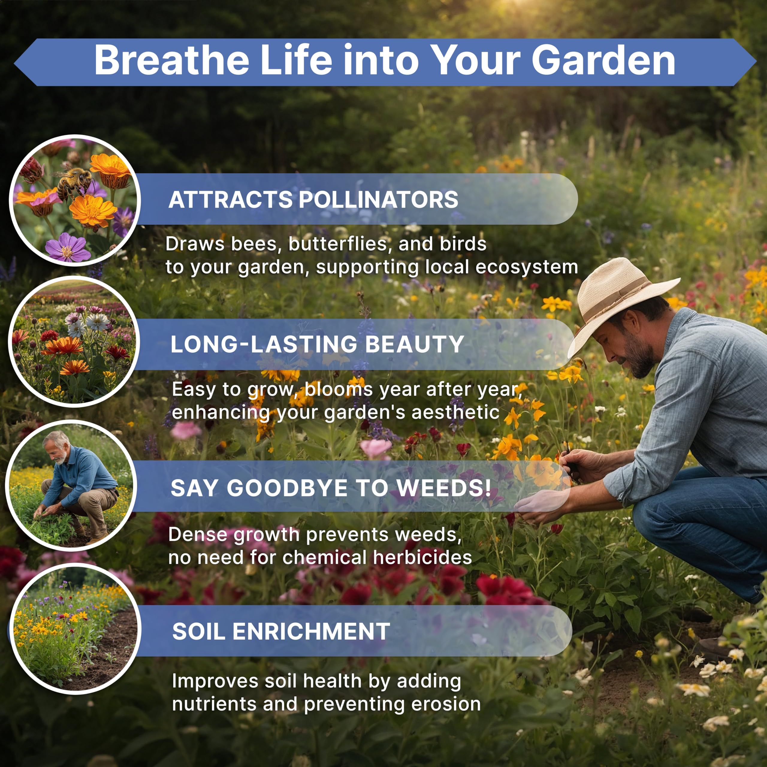 Colorful wildflowers in bloom, attracting pollinators