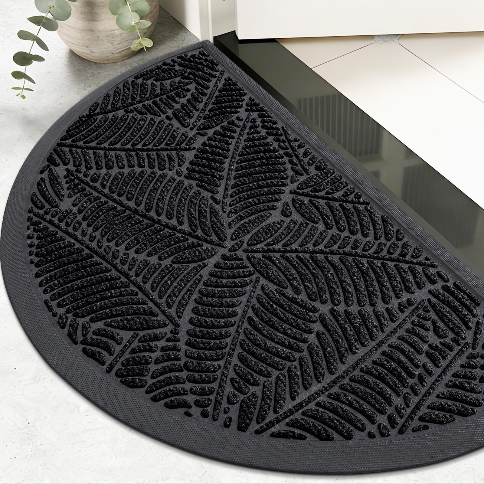 Colorxy Half Circle Waterproof Door Mat front view, black color