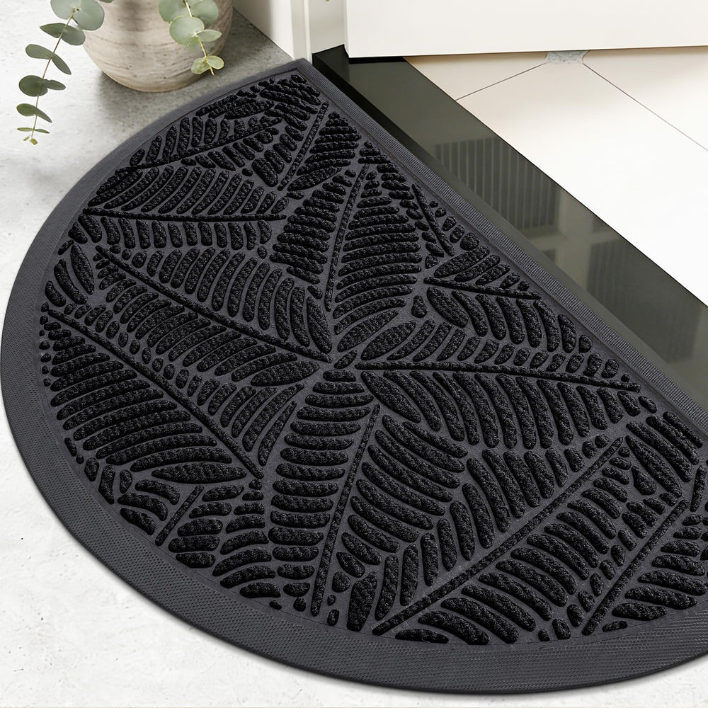 Colorxy Half Circle Waterproof Door Mat front view, black color