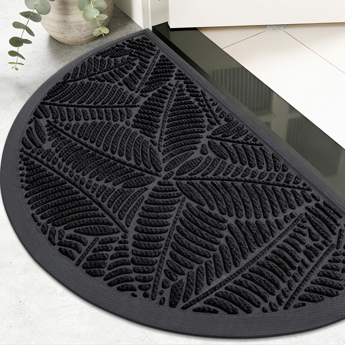 Colorxy Half Circle Waterproof Door Mat front view, black color