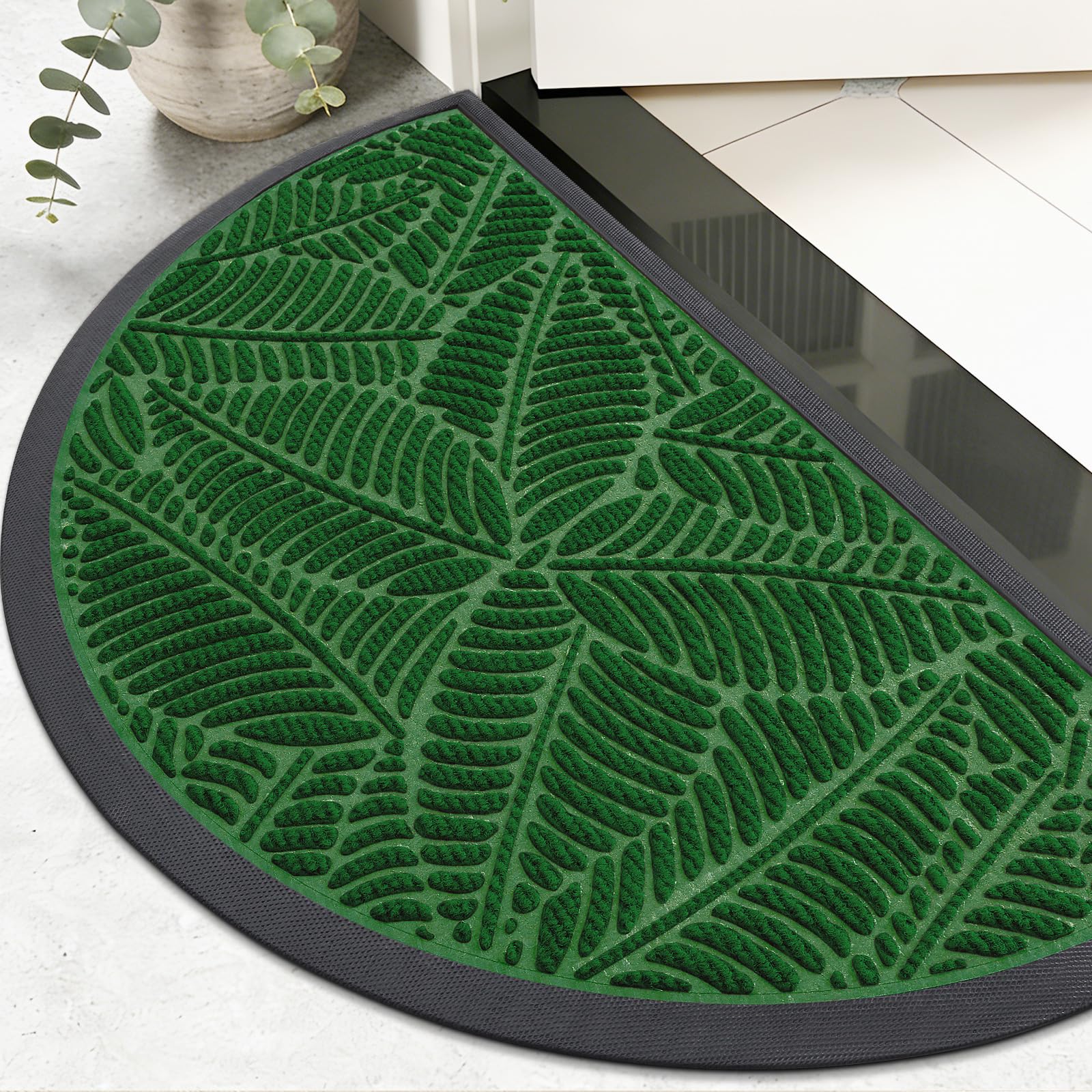 Colorxy Half Circle Waterproof Door Mat front view, green