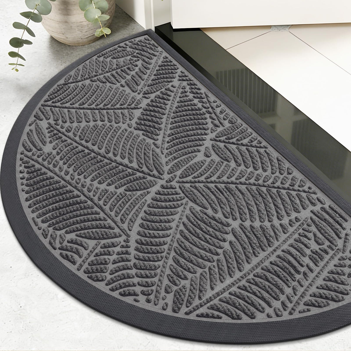Colorxy Half Circle Waterproof Door Mat front view, light grey