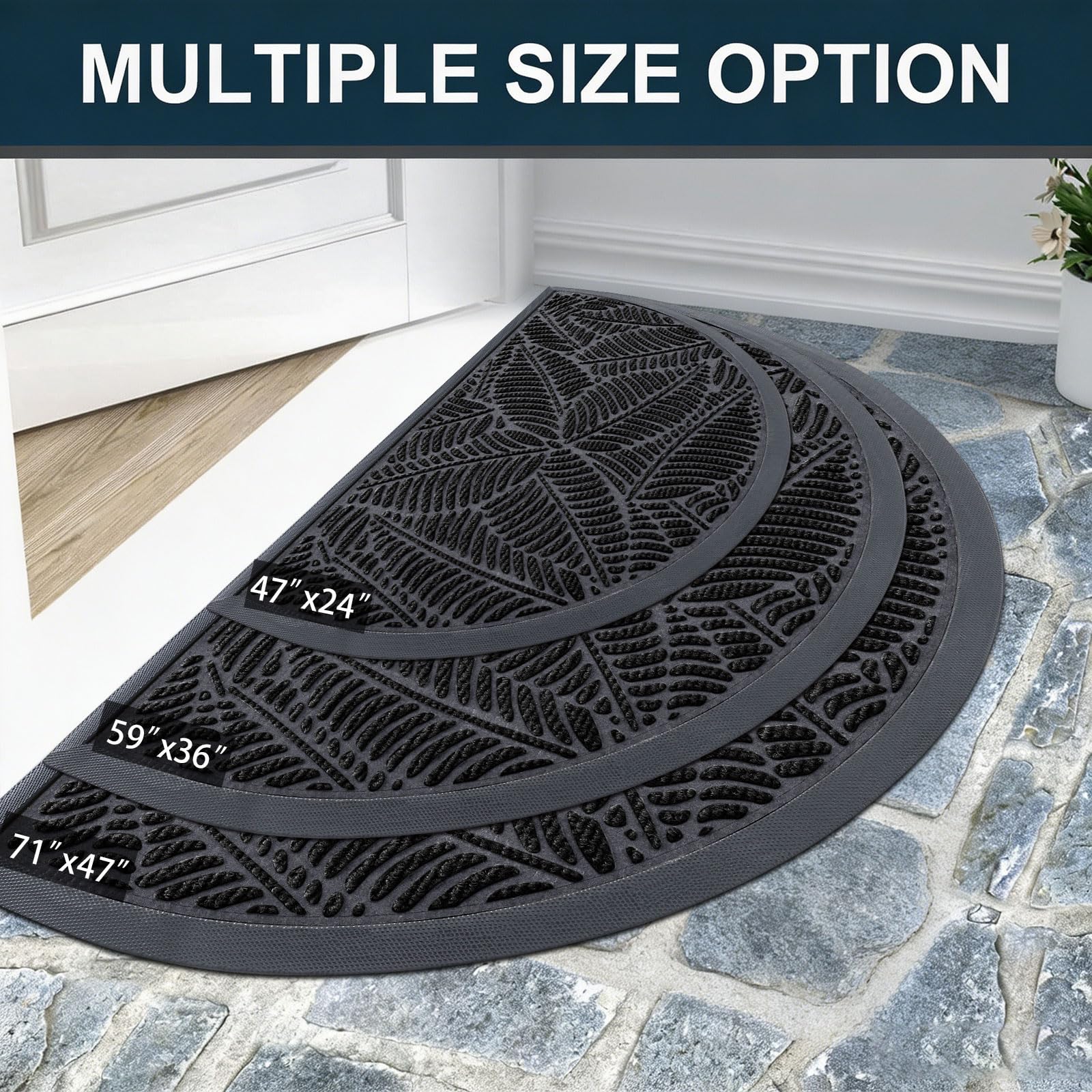 Colorxy Half Circle Waterproof Door Mat in front of a home entrance