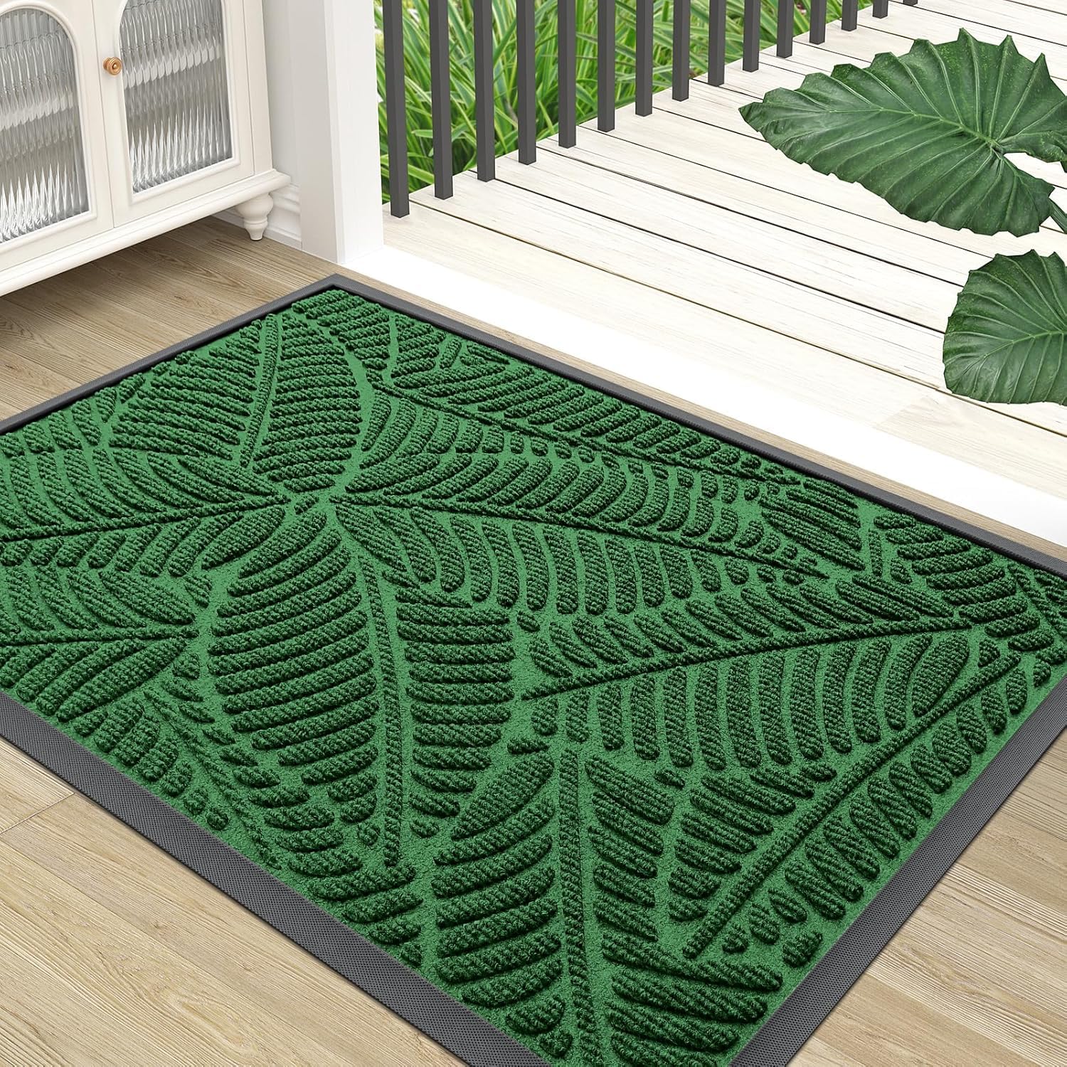 Colorxy Waterproof Front Doormat 47x17 green front view