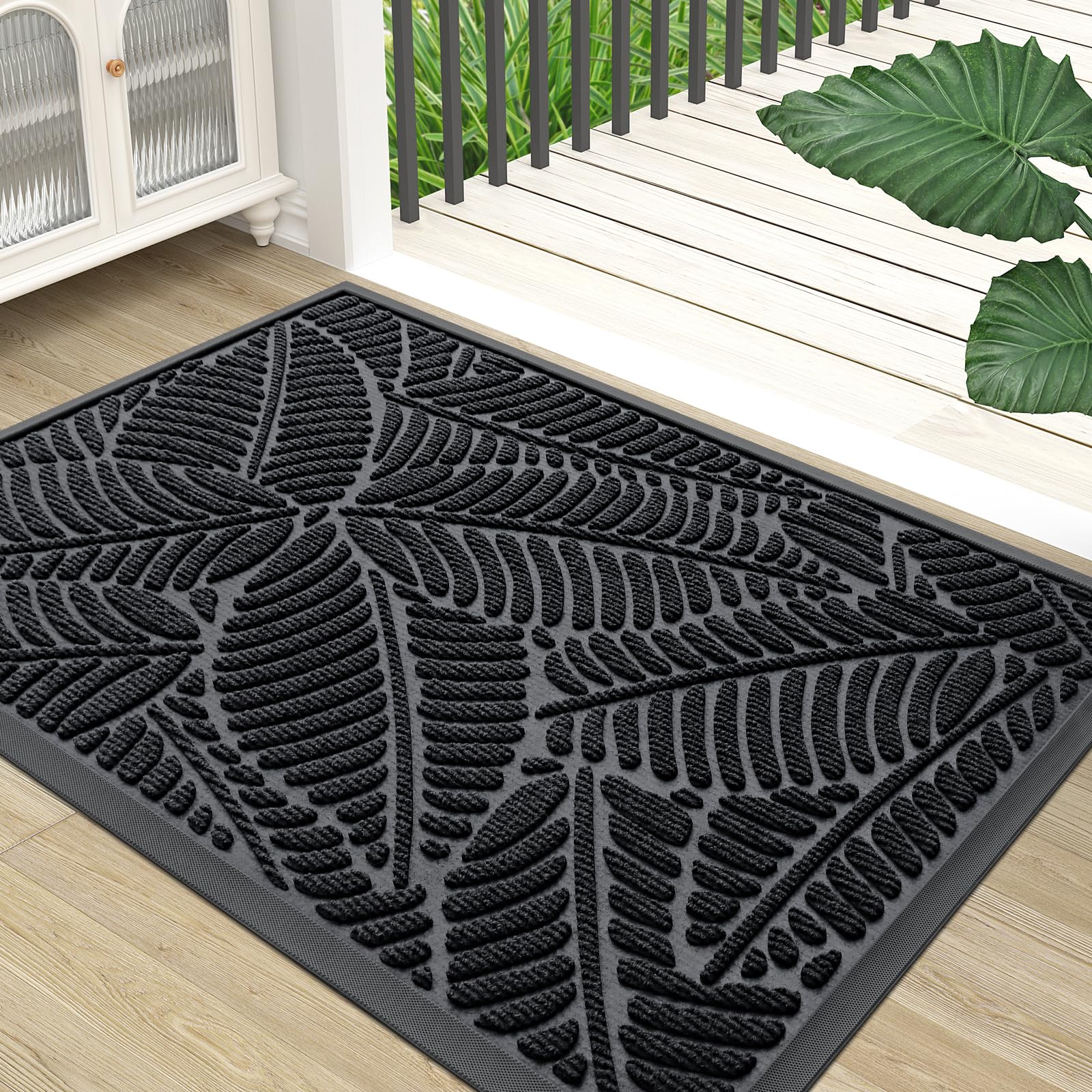 Colorxy Waterproof Front Doormat 47x32 black surface view