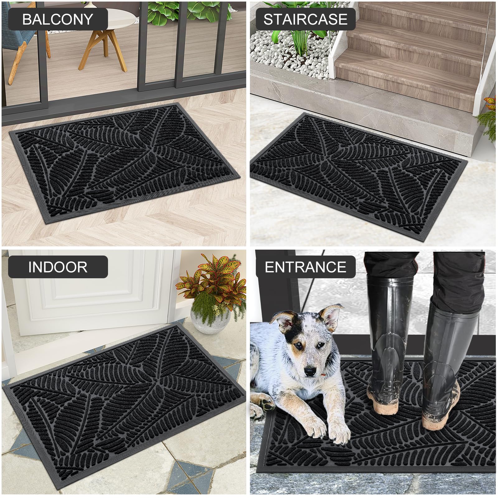 Colorxy Waterproof Front Doormat, black, outdoors on a patio