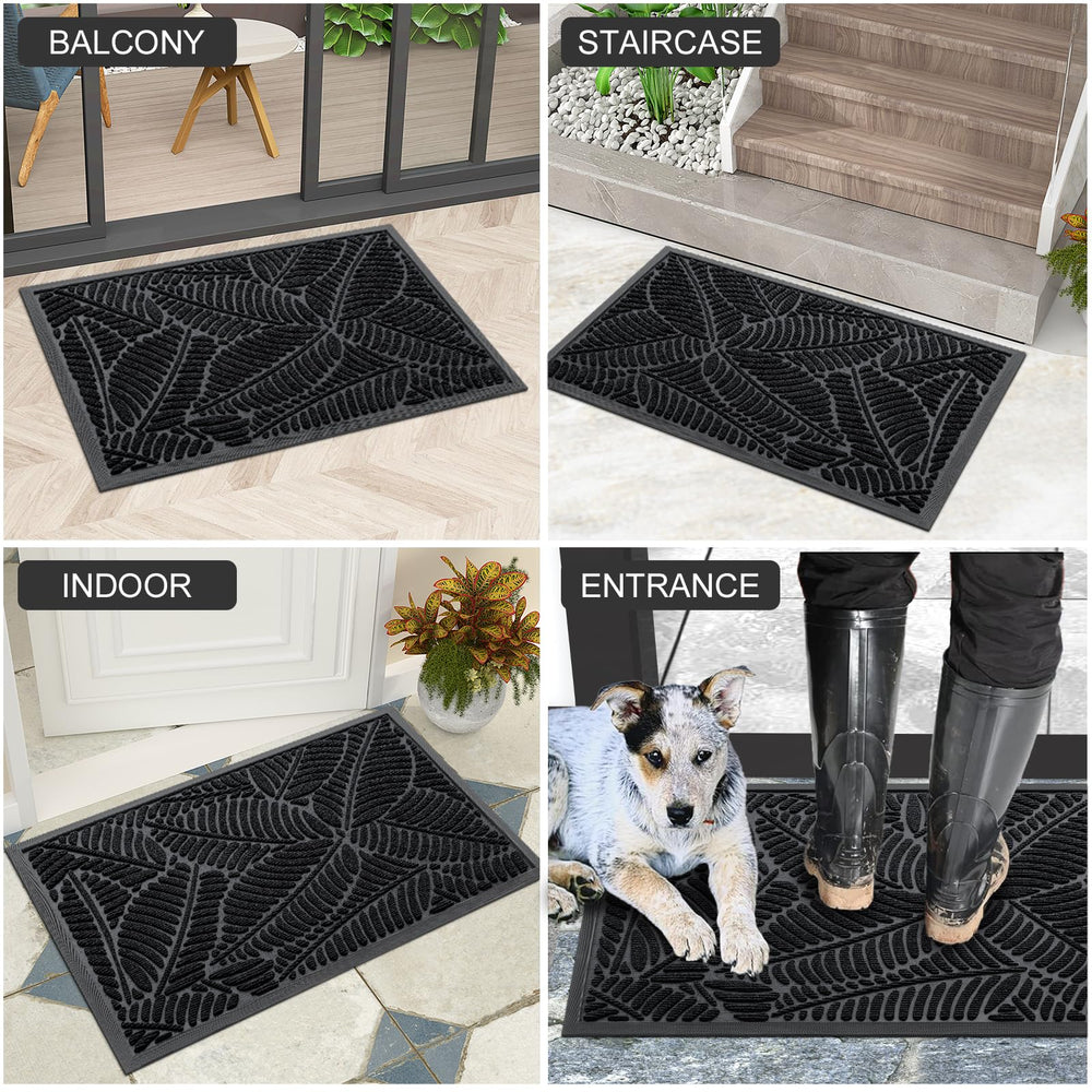 Colorxy Waterproof Front Doormat, black, outdoors on a patio