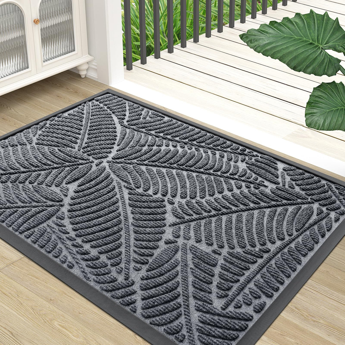 Colorxy Waterproof Front Doormat grey model front view