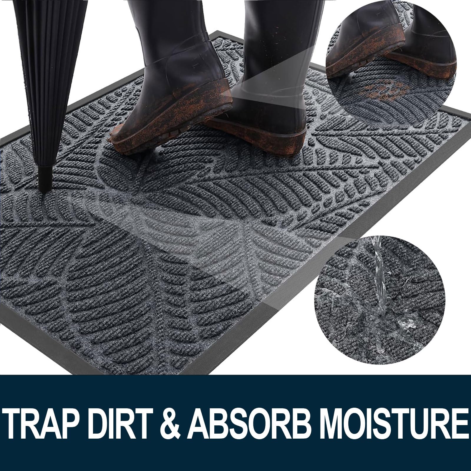 Colorxy Waterproof Front Doormat Grey texture close-up