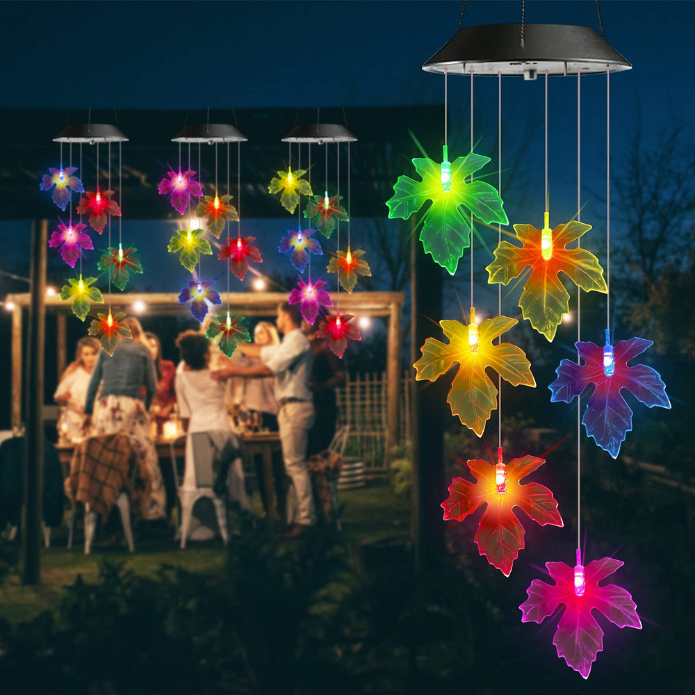 Colour changing lights of Toodour wind chimes transitioning at night