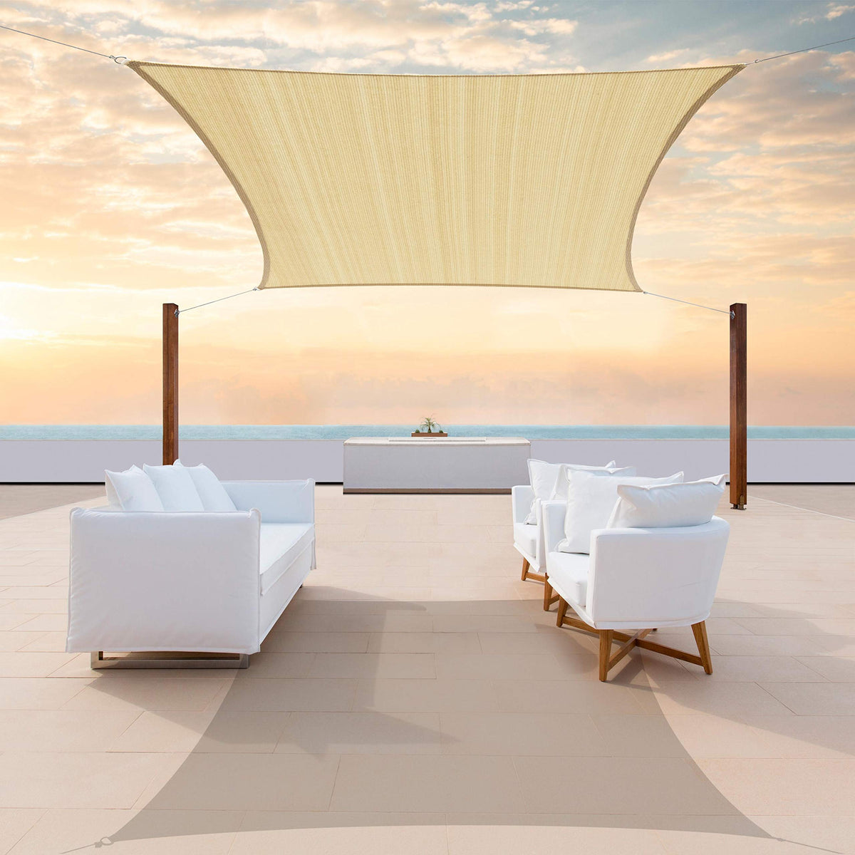 ColourTree 12' x 20' Beige Rectangle Sun Shade Sail front view