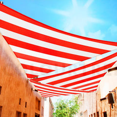 ColourTree 8' x 8' Triangle Sun Shade Sail in red and white stripes front view