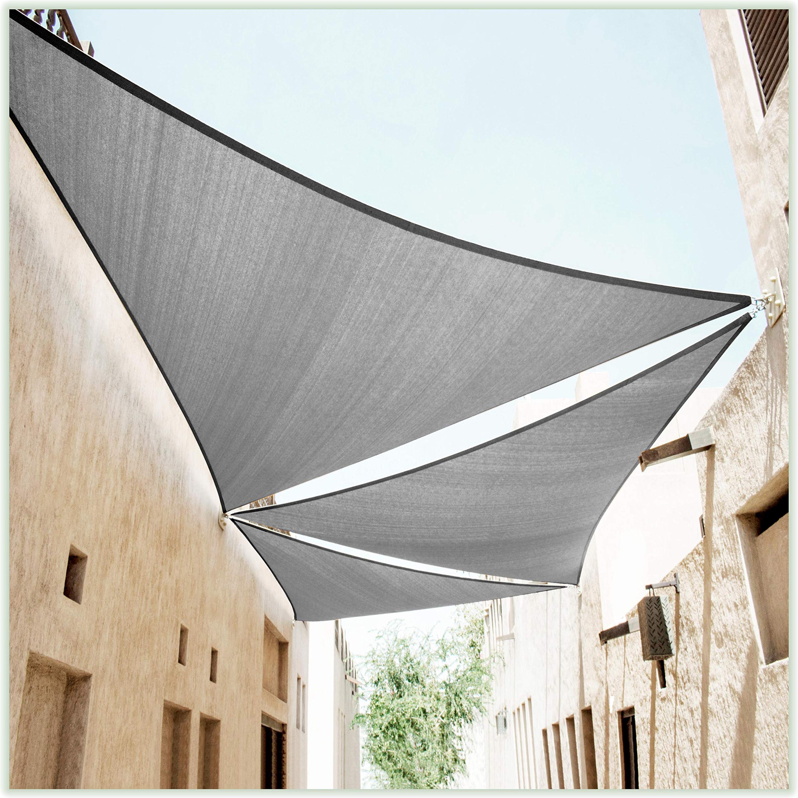 ColourTree 8' x 8' x 8' grey triangle sun shade sail front view
