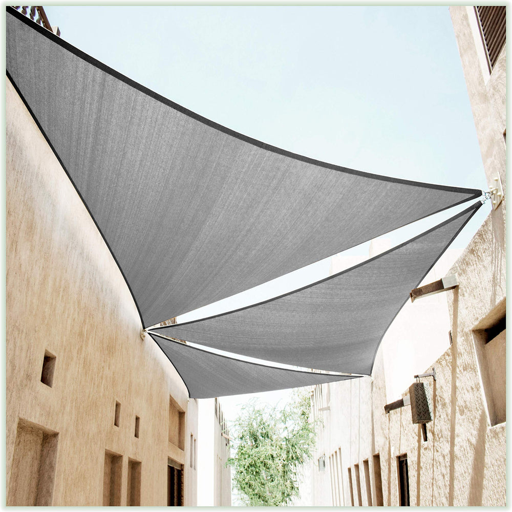 ColourTree 8' x 8' x 8' grey triangle sun shade sail front view