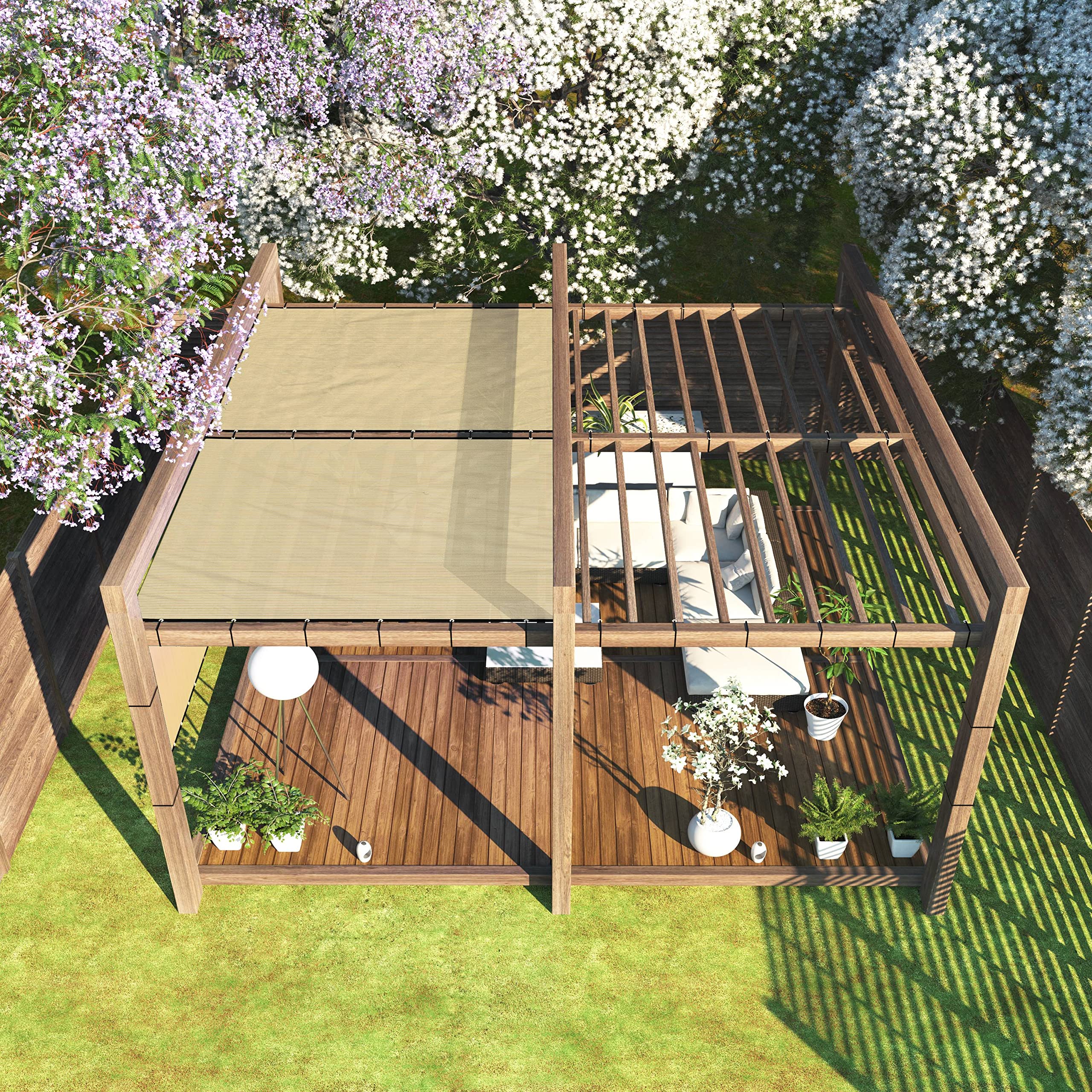 ColourTree privacy screen providing shade in a garden