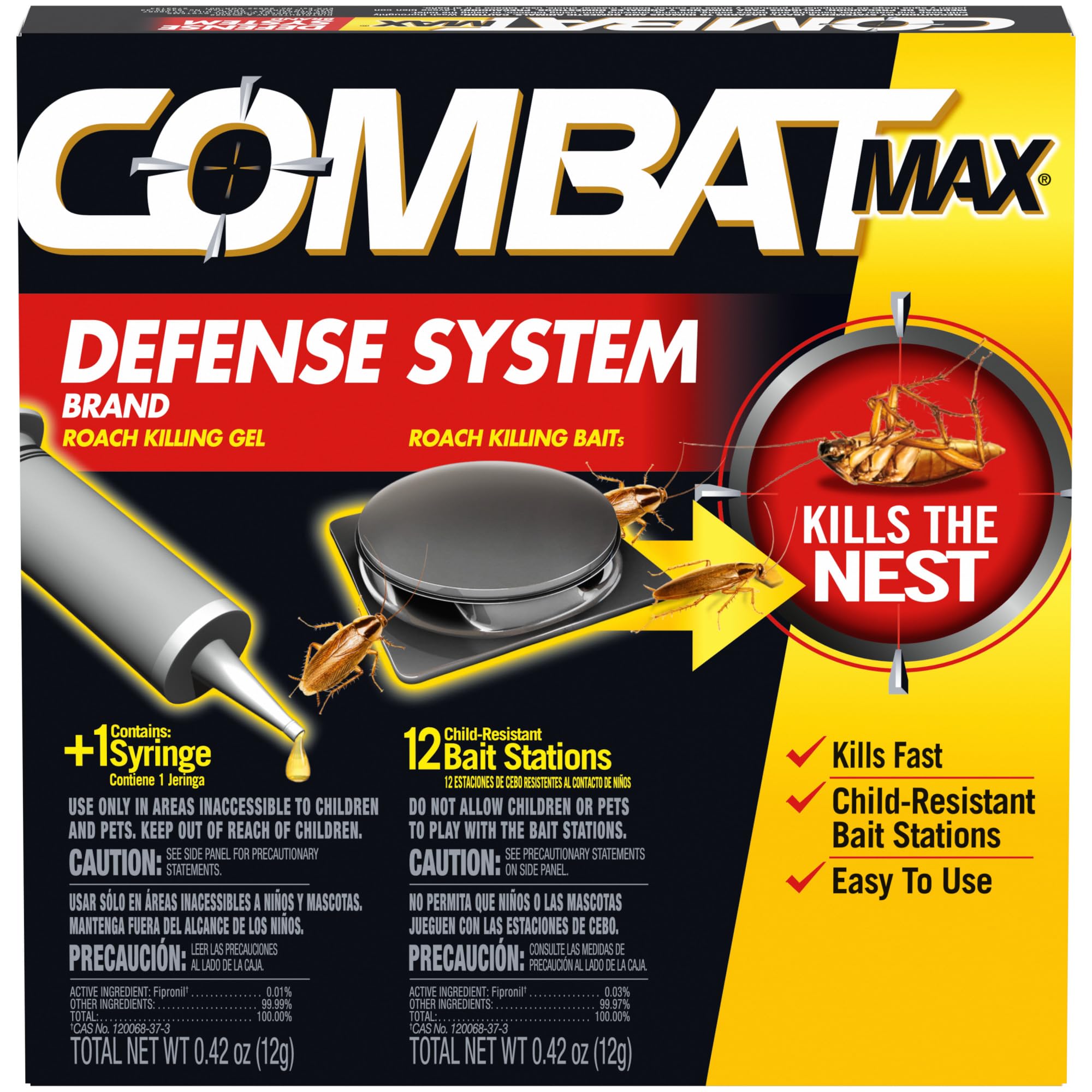 Combat Max Roach Killing Bait stations and gel pack front view