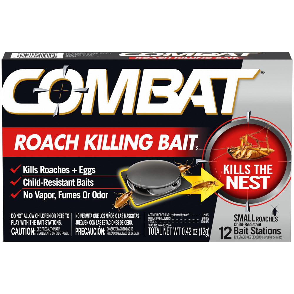 Combat Roach Killing Bait Stations front view, 12 count