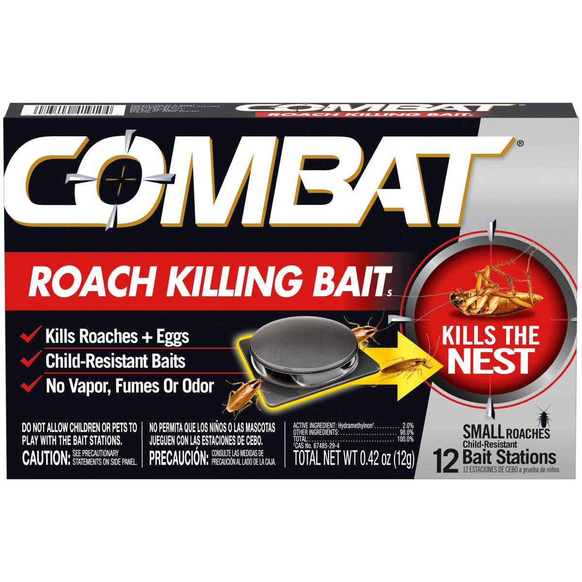 Combat Roach Killing Bait Stations front view, 12 count