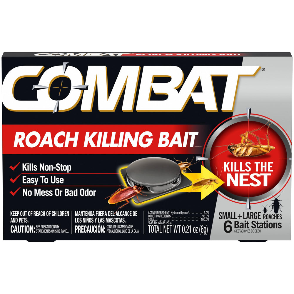 Combat Roach Killing Baits package front view with 6 bait stations