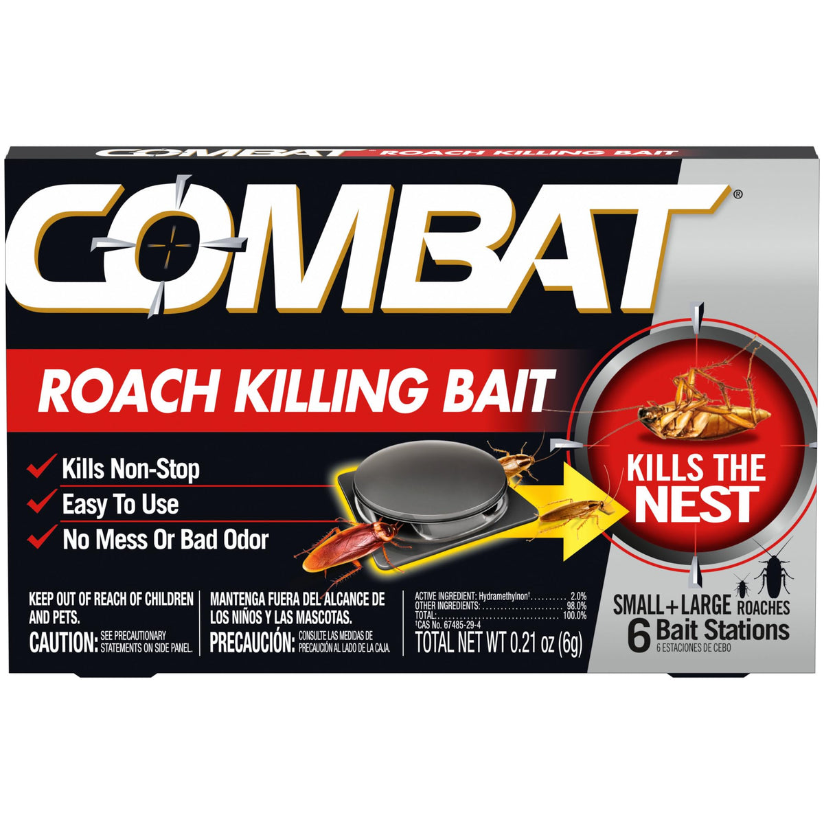 Combat Roach Killing Baits package front view with 6 bait stations