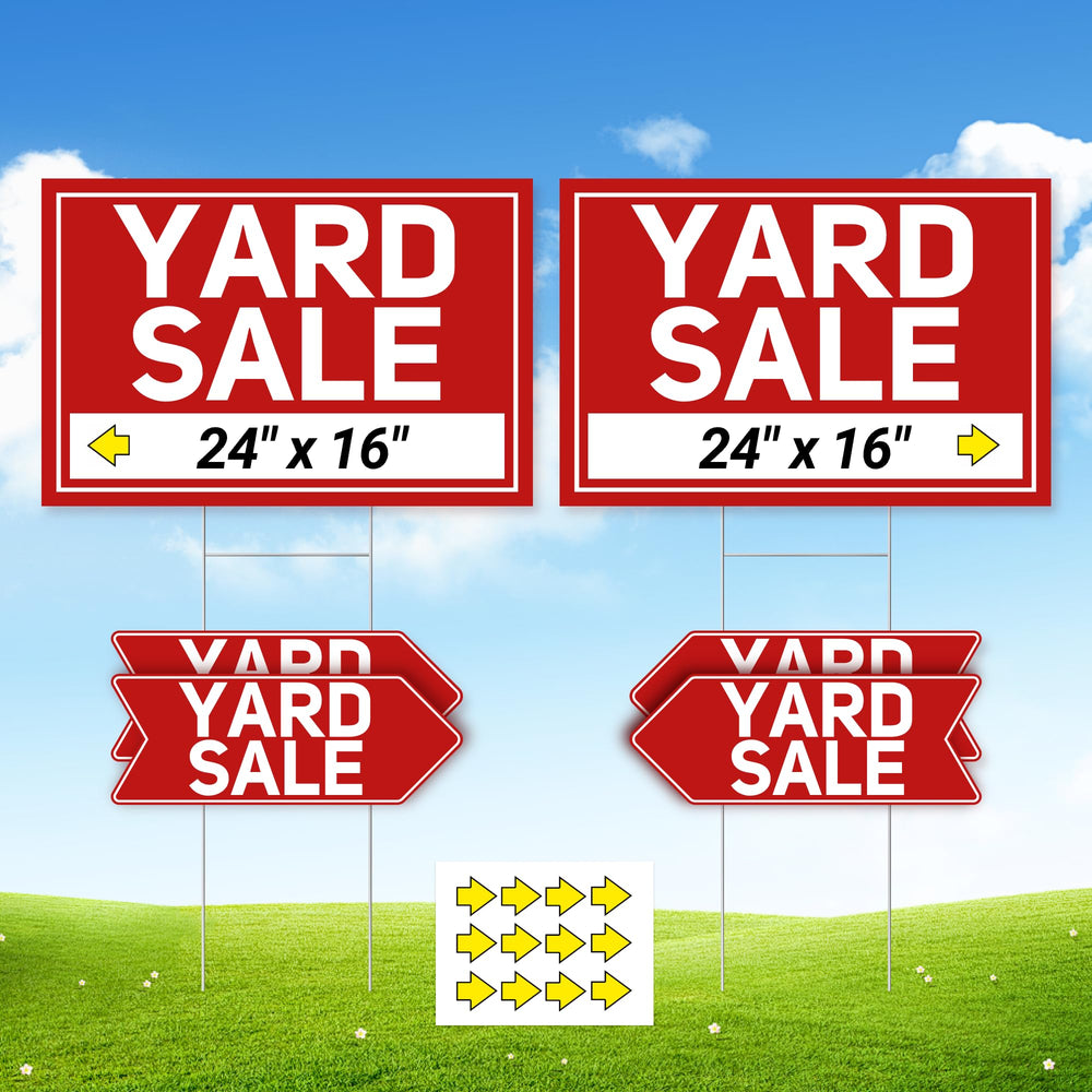 ComboJoy yard sale signs set with 2 extra-large 24"x16" foldable signs and 4 arrow signs 17"x6"