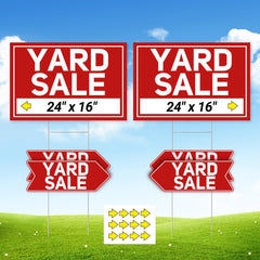 ComboJoy yard sale signs set with 2 extra-large 24"x16" foldable signs and 4 arrow signs 17"x6"