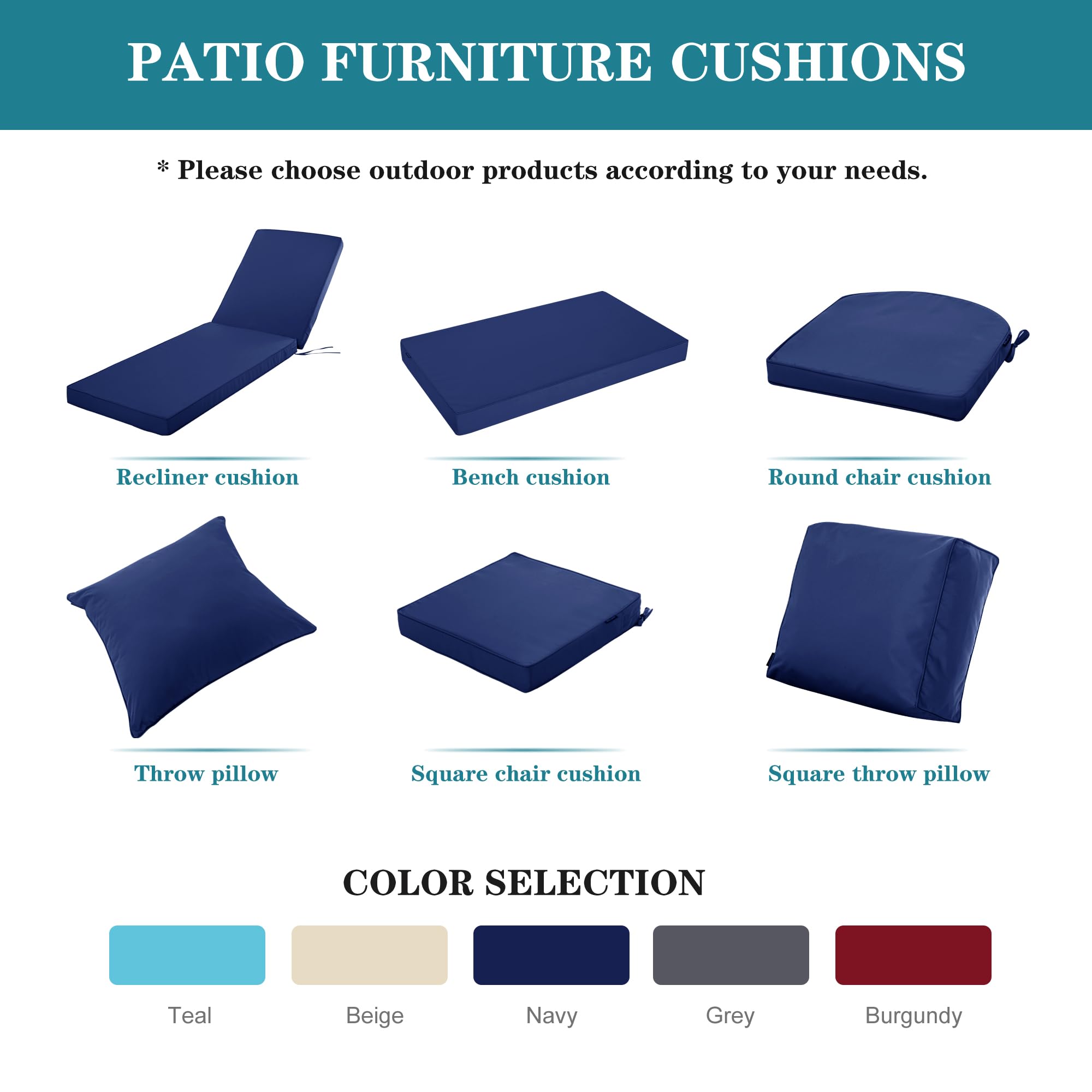 Comcaver Chaise Lounge Cushion Navy on poolside