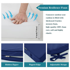 Comcaver Chaise Lounge Cushion Navy with adjustable straps