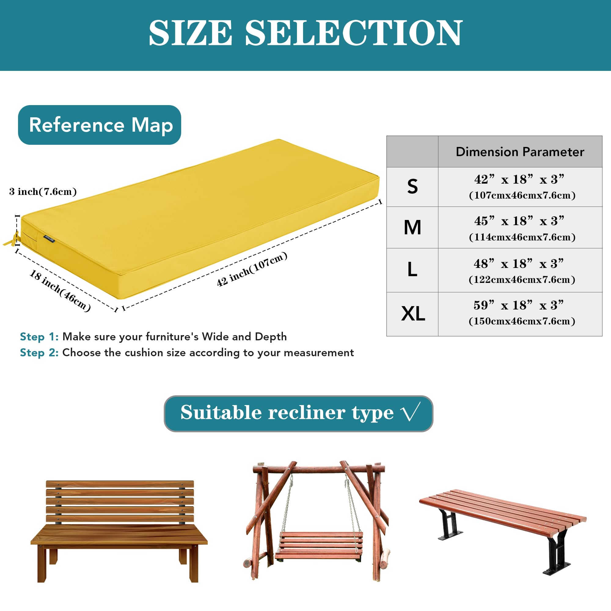 Comcaver Outdoor Bench Cushion 42x18 inch yellow on outdoor swing