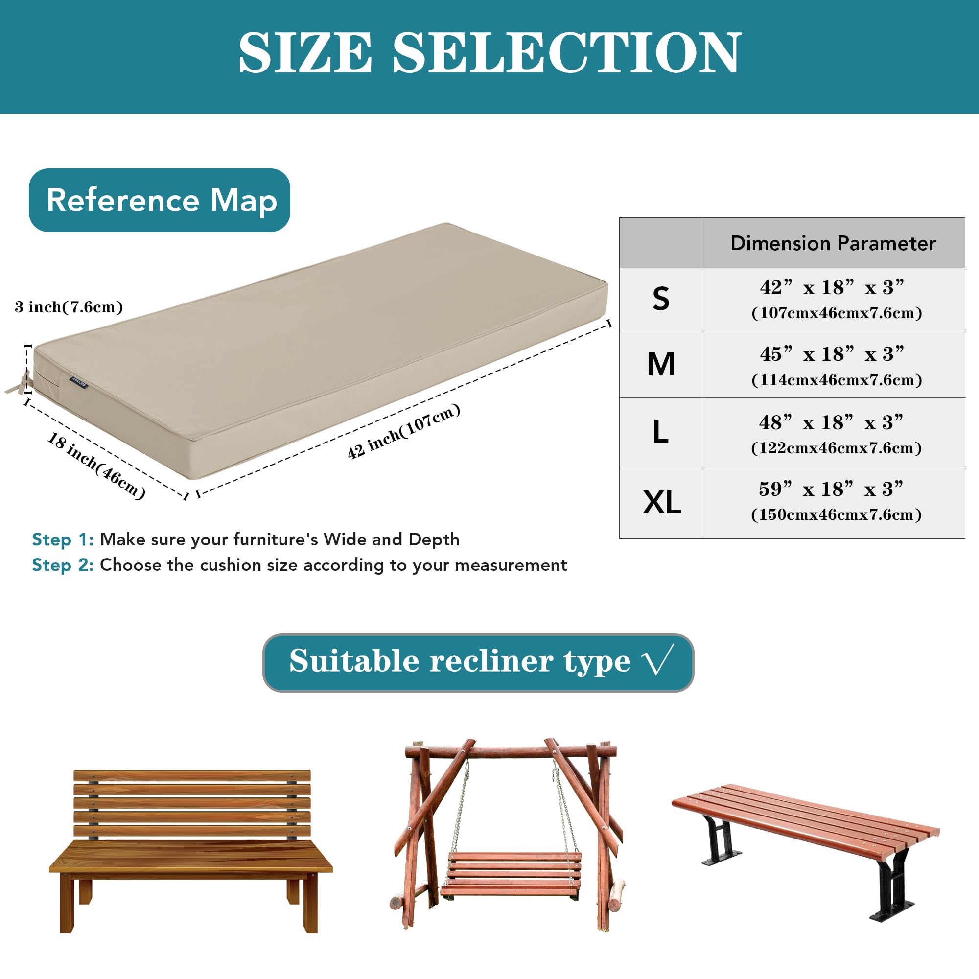 Comcaver Outdoor Bench Cushion Cream in garden setting