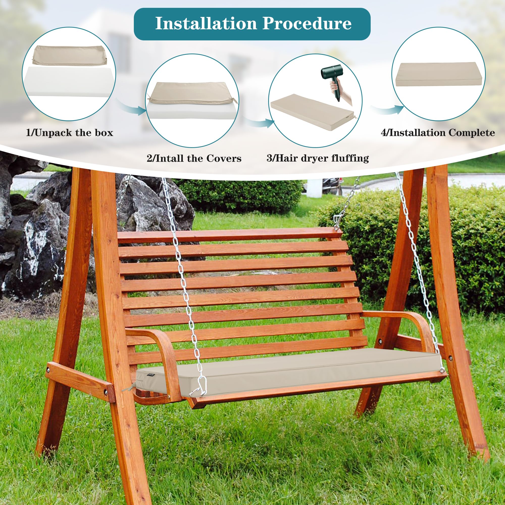 Comcaver Outdoor Bench Cushion Cream side view