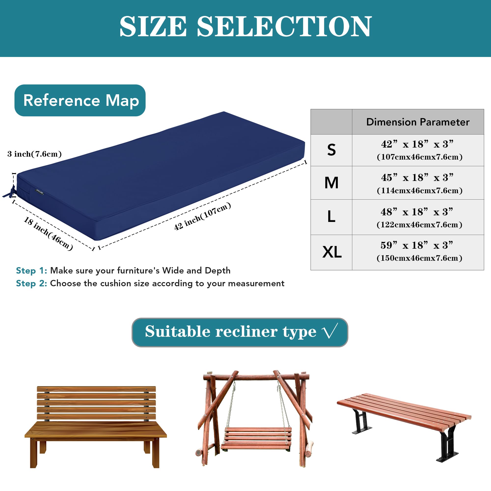 Comcaver Outdoor Bench Cushion showing vibrant navy colour